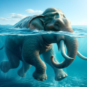 An elephant swimming in the ocean