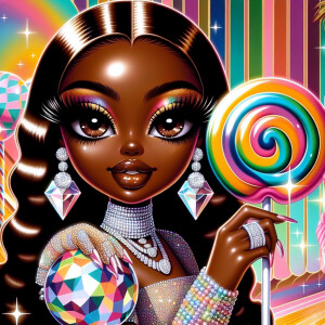 A high-quality, glossy painted image of a chibi-style African Am...