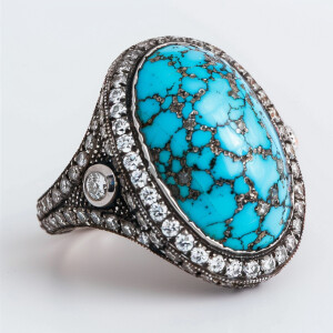 Turquoise Ring with clear diamonds