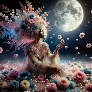 "Create an image of a majestic light skin Hawaiian woman whose f...