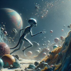 An alien exploring a strange new world, trail cam footage, photo...