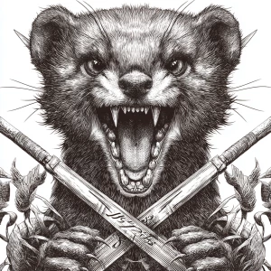 A highly detailed logo of an anthropomorphic mongoose with a wil...