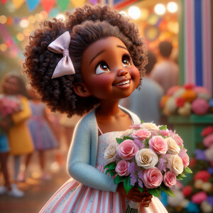 A charming, joyful African American 6-year-old girl cartoon char...