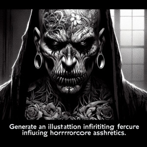 Create an illustration of a menacing character inspired by horro...