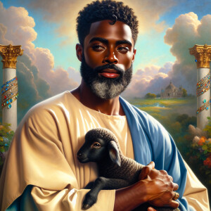 Oil painting of an African-American man resembling Jesus Christ,...