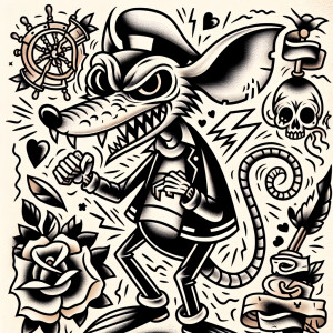 Rat fink in an old school tattoo style