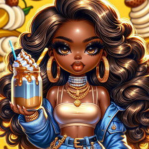 Create a glossy, high-fidelity painted illustration of a Chibi A...