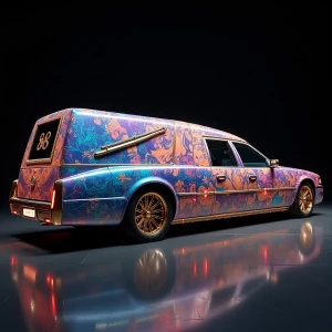 "Design a striking custom hearse that commands attention with it...