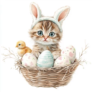 kitten with plush bunny ears headband still showing his own ears...