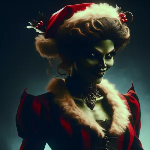 Character concept for a female version of the Grinch, showcasing...