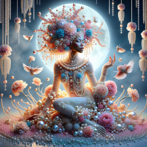 "Create an image of a majestic light skin Hawaiian woman whose f...