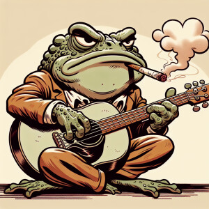 Smoking Toad playing guitar.