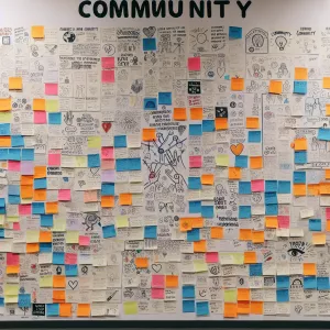 Create a community wall of post its with ideas about community ,...