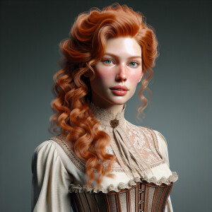 Gingerhaired woman, fair skin in her corset