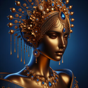 Create a 3-D realistic, elegant figure against a vivid royal blu...