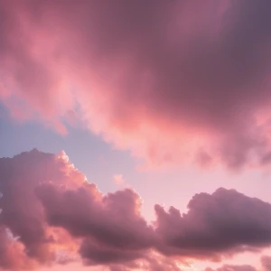 A soft focus shot of clouds tinged pink by a fading sunset.