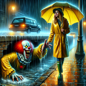 use acrylic paint relistic street sewer scene with Pennywise sti...