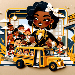 A layered paper cut style scene with a boujee luxe chibi African...