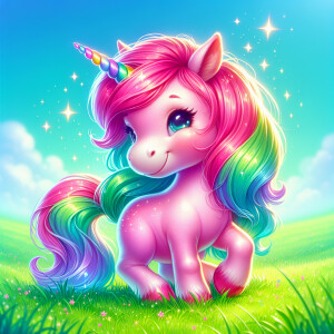 Cute pink unicorn in the grass