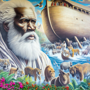 A close-up and detailed wall painting focusing on Noah, depicted...