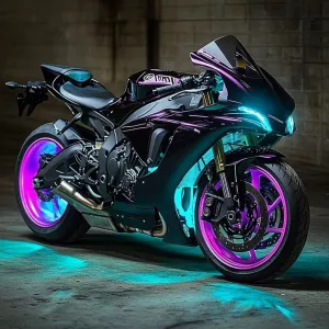Create a custom paint job for a 2015 Yamaha R1, designed to mimi...