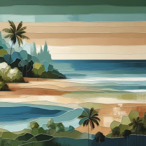 Design a soothing, calm, horizontal line, abstract painting with...