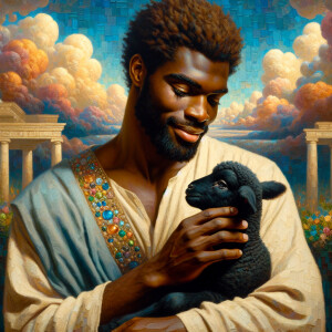 Oil painting of an African-American man resembling Jesus Christ,...