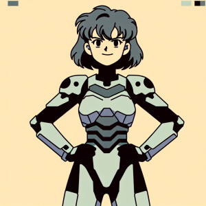1990s anime screencap, girl a plugsuit, standing with hands on h...