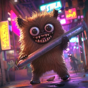 Stylized character portrait of a mischievous designer toy creat...