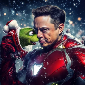 Elon Musk as Iron Man with Christmas style. Elonmass is smashing...