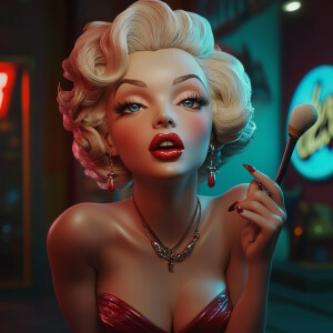 Animated jerky 3d character, a (Marilyn Monroe) in the style of...
