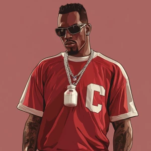 Diddy with milk as NFL player, in GTA art style.