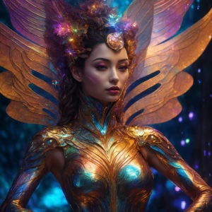 A shimmering android nymph in a science fiction cartoon, her met...