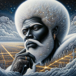 A majestic deity with a striking contrast of black skin and a vo...