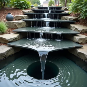 Create an image of a gravity-defying fountain composed of separa...