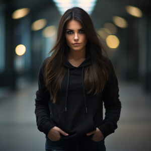 Capture the elegance of a fair-skinned woman with dark long hair...