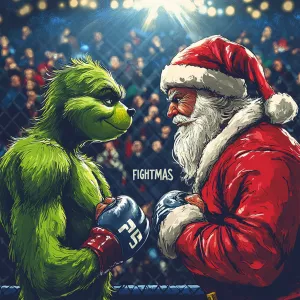 Grinch and Santa Claus are fighting in the octagon. They are sta...