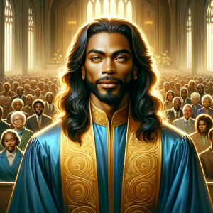 Illustrate an inspiring African-American Jesus crust with a dign...