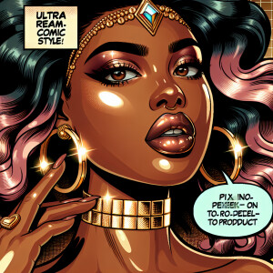 A ultra realm comic style melanin woman brown eyes glossy makeup...