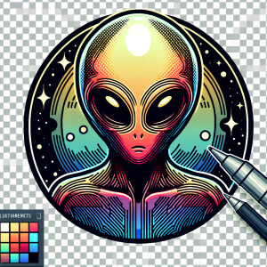 Colored alien transparent graphic, no background, cosmic alien g...