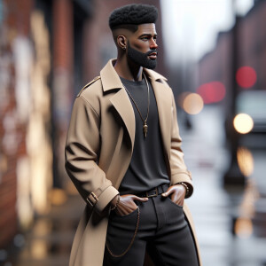 3-D image of a handsome African-American male who has a slightly...