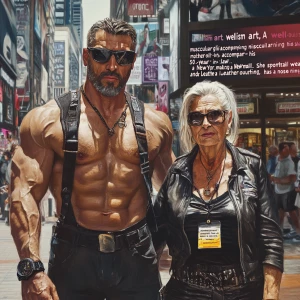"Realism art,A well-built, muscular man with sweat glistening on...