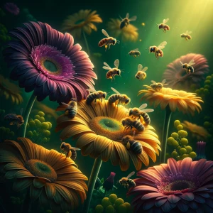 Create a beautiful life like dark yellow daisy with a very dark...