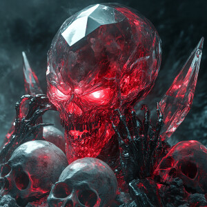 A crystal-bodied alien with X-ray red vision devouring human sku...