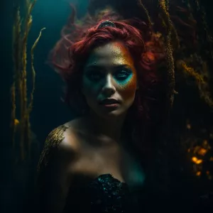 An evil mermaid ::5 with sharp teeth::3, malevolent glowing eyes...