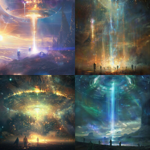 Angels, in the form of radiant humans, coming out of UFOs