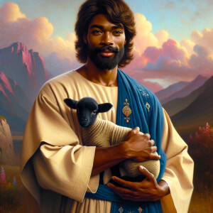 Oil painting of an African-American man resembling Jesus Christ,...
