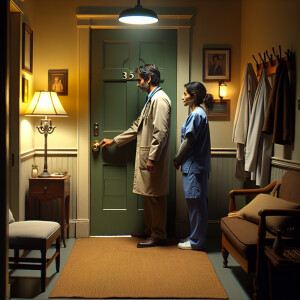 "Create a scene depicting the sixth frame. Show the interior of...