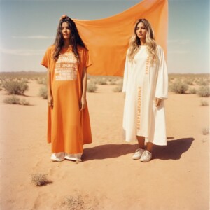 A faded color film photograph from the early seventies of three...