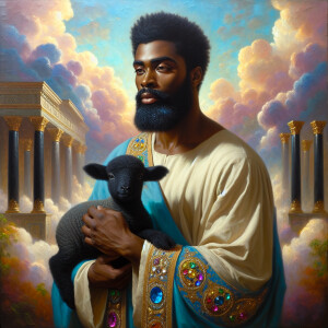 Oil painting of an African-American man resembling Jesus Christ,...